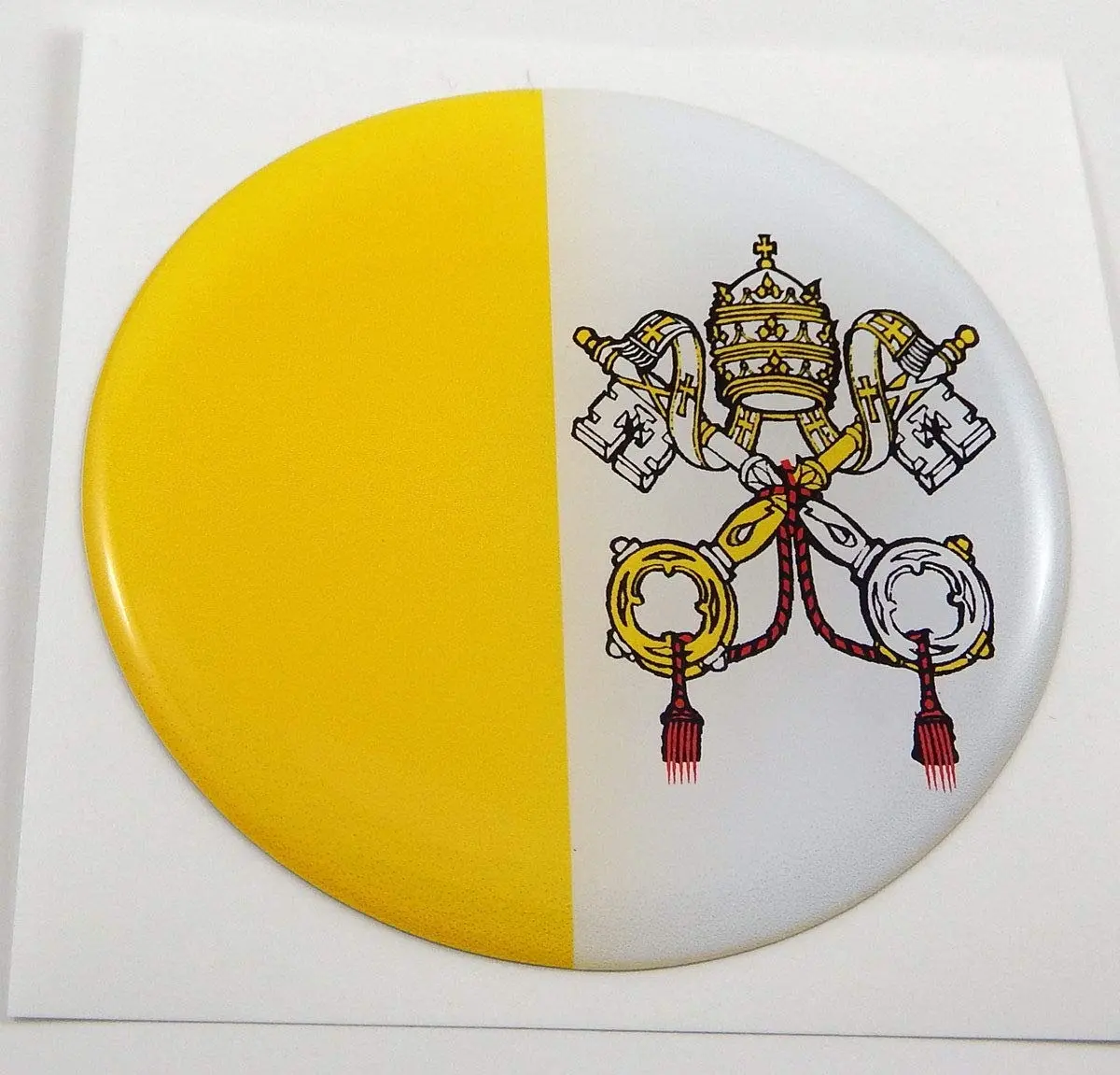 Vatican Flag Round Domed Car Decal Emblem 3D Sticker 2.44" 1