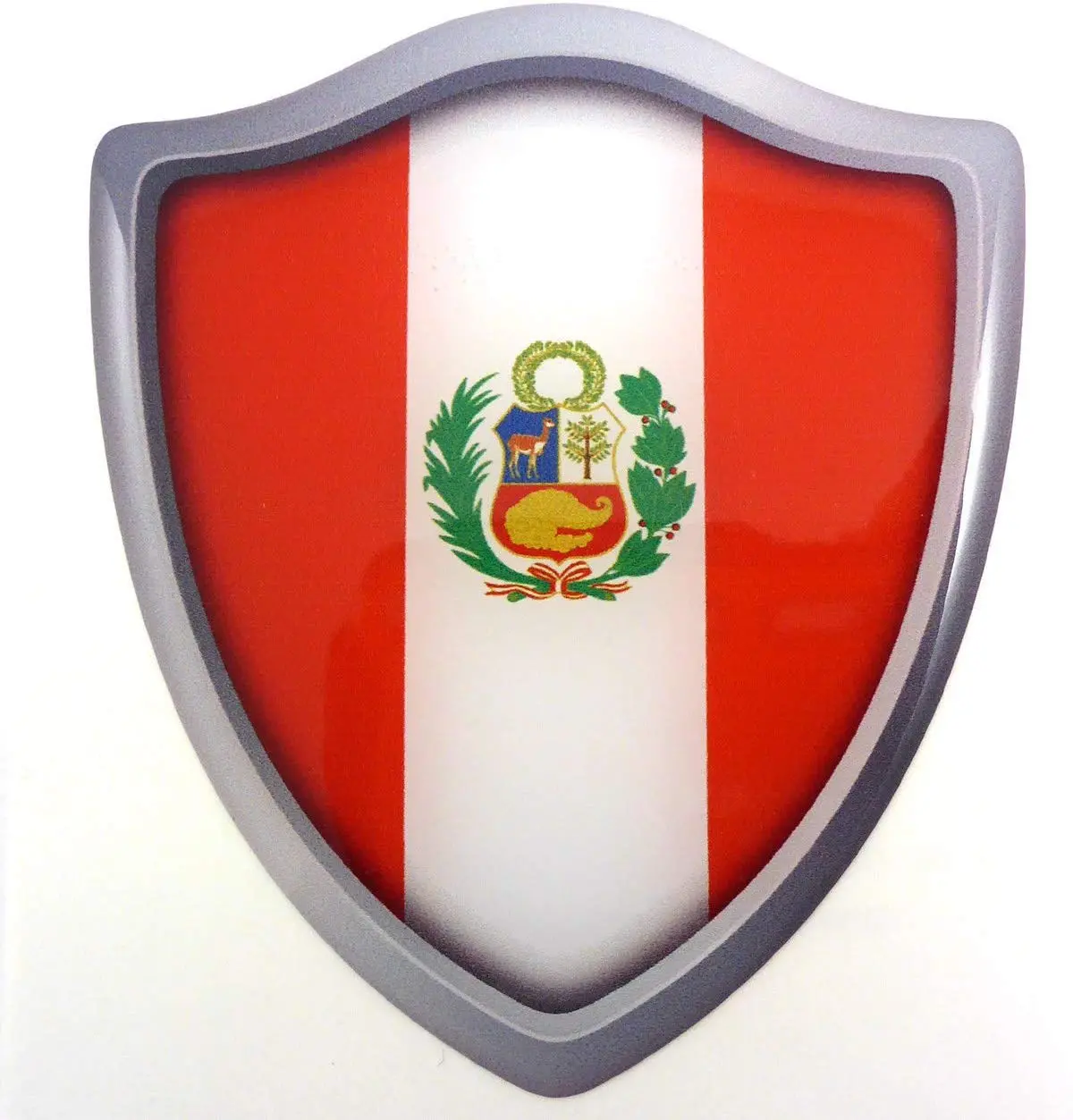 Peru Flag Shield Domed Decal 3D Look Emblem Resin Car Sticker 2.6"X3" 1