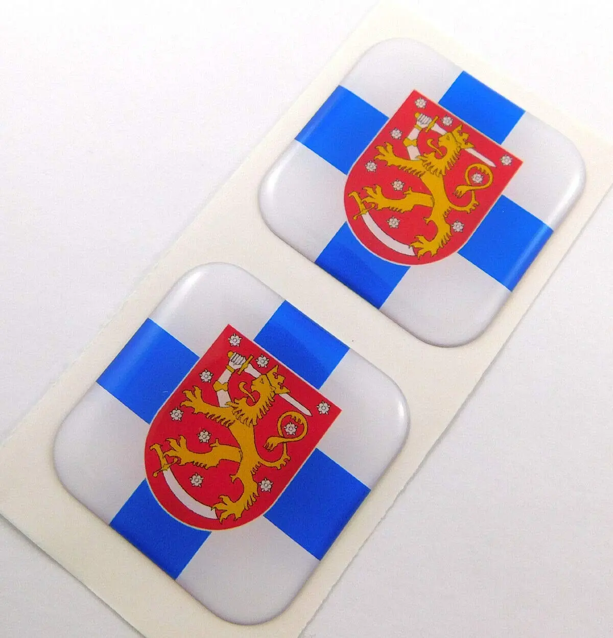 Finland Finnish Flag Square Domed Decal Car Bike Gel Stickers 1.5" 2Pc 1