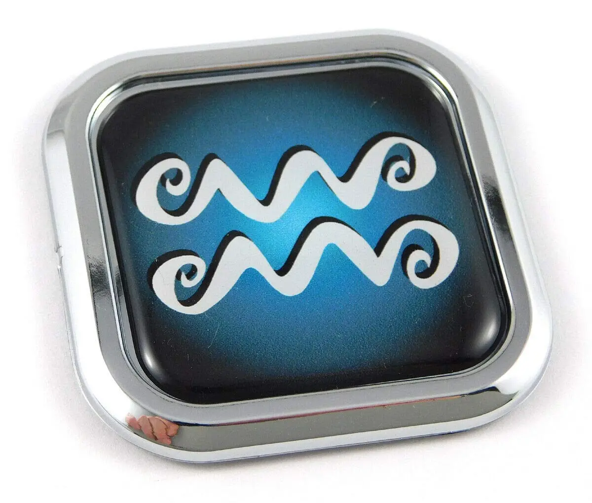 Aquarius Zodiac Square Chrome Rim Emblem Car 3D Decal Badge Bumper Sticker 2" 1