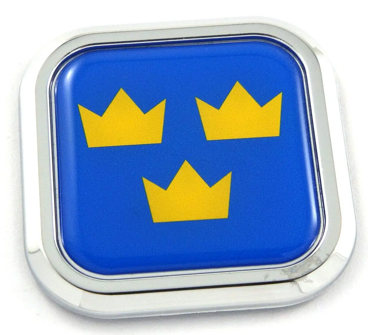 Sweden 3 Crown Flag Square Chrome Rim Emblem Car 3D Decal Badge Bumper 2" 1
