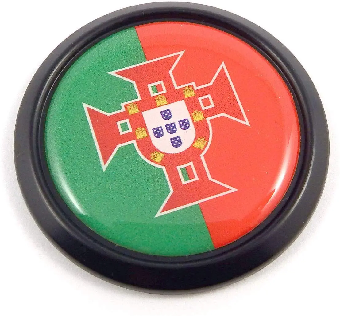 Portugal Portuguese Black Round Flag Car Decal Emblem Bumper 3D Sticker 1.85" 1