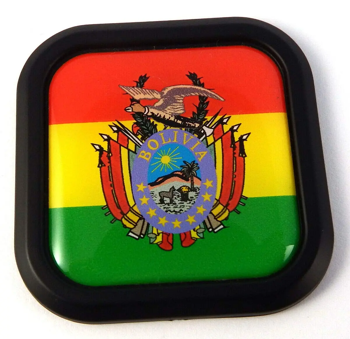 Bolivia Flag Square Black Rim Emblem Car 3D Decal Badge Bumper Hood Sticker 2" 1