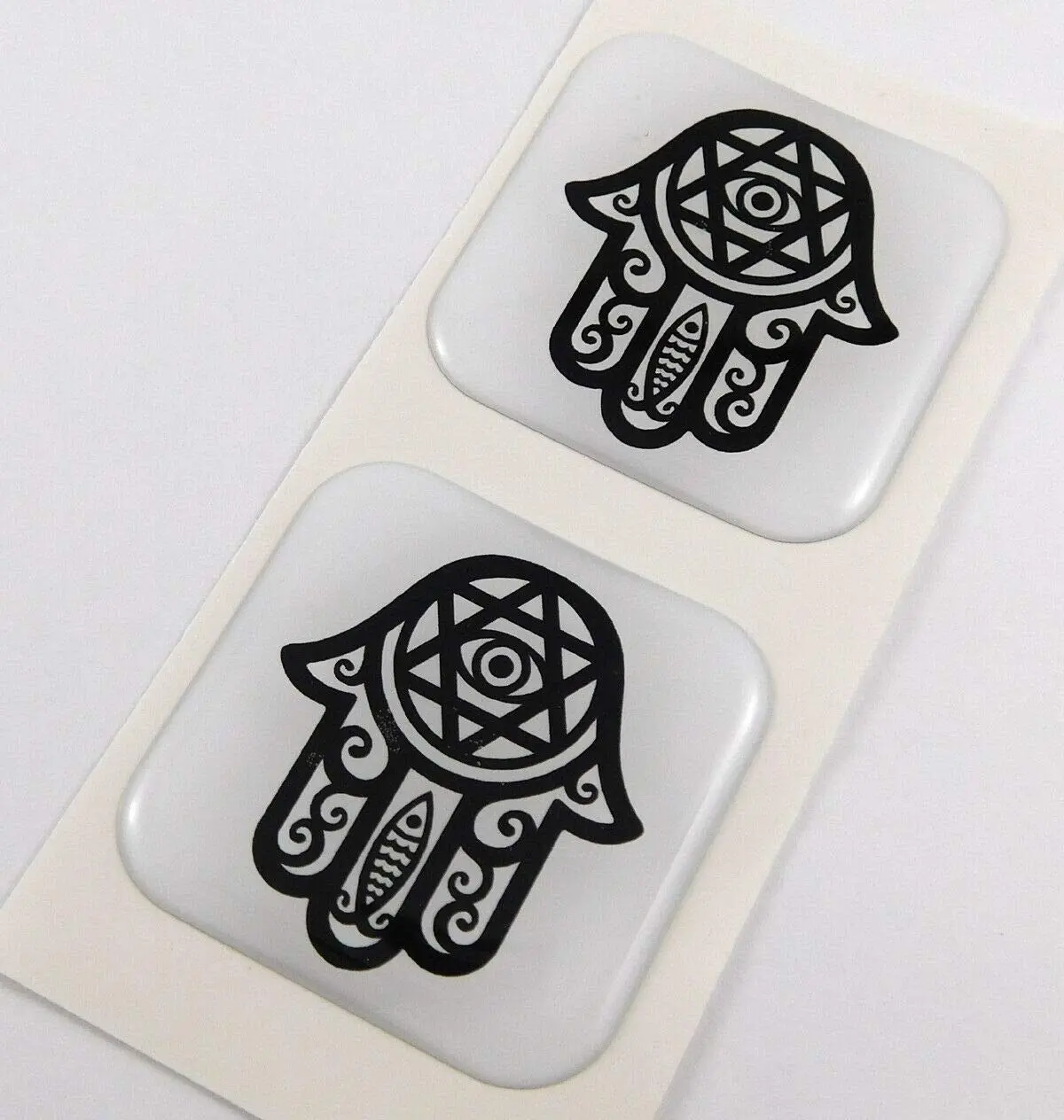Hamsa Square Domed Decal Car Bike Gel Stickers 1.5" 2Pc 1