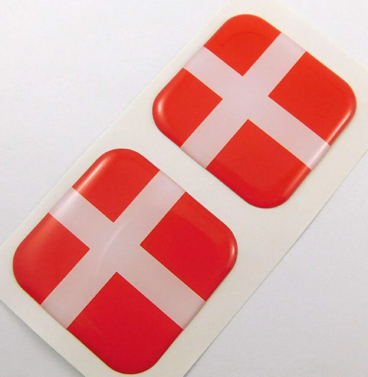 Denmark Danish Flag Square Domed Decal Emblem Car Bike Gel Stickers 1.5" 2Pc. 1