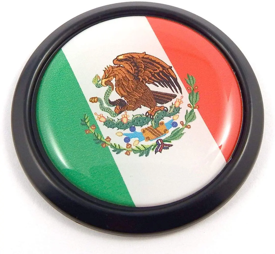 Mexico Mexican Black Round Flag Car Decal Emblem Bumper 3D Sticker 1.85" 1