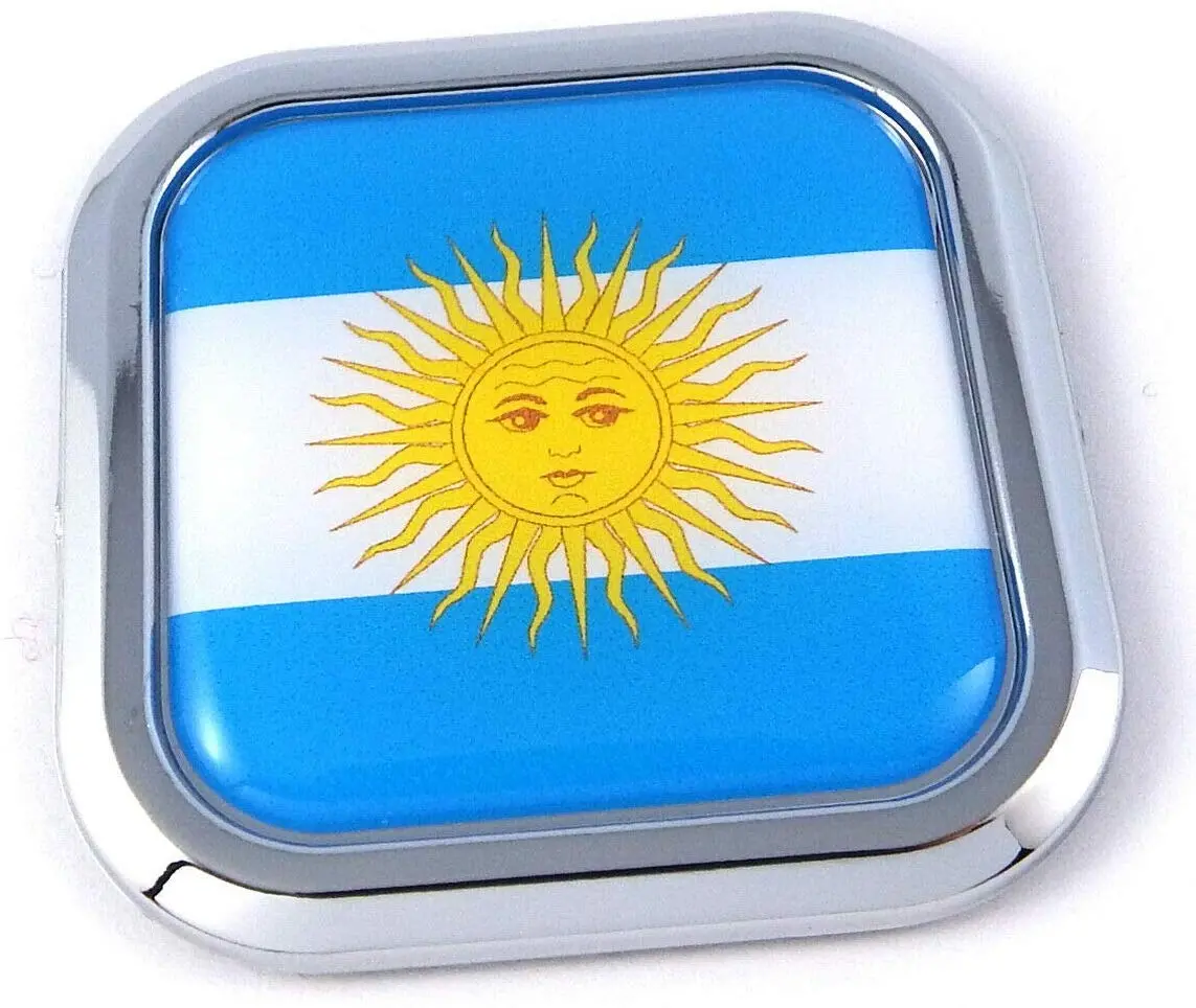 Argentina Flag Square Chrome Rim Emblem Car 3D Decal Badge Bumper Sticker 2" 1