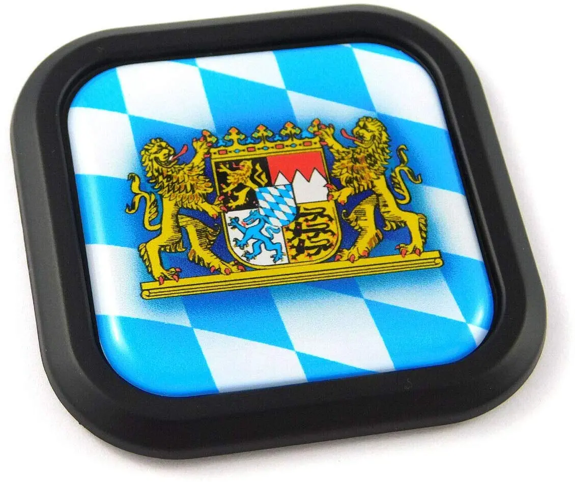 Bavaria Flag German Square Black Rim Emblem Car 3D Decal Badge Bumper 2" 1