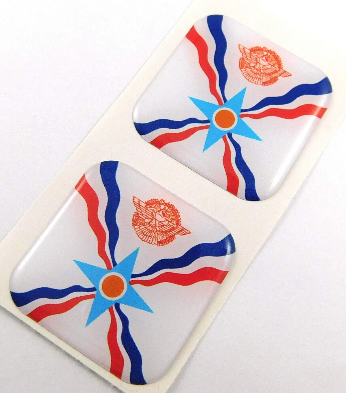 Assyria Flag Square Domed Decal Emblem Car Biker Gel Stickers 1.5" 2Pc. 1