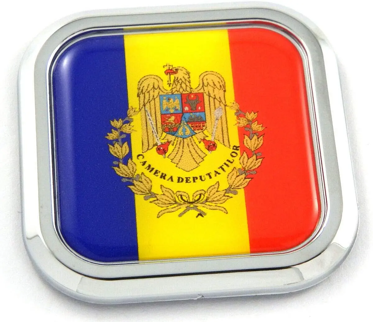 Romania Flag Square Chrome Rim Emblem Car 3D Decal Badge Hood Bumper Sticker 2" 1