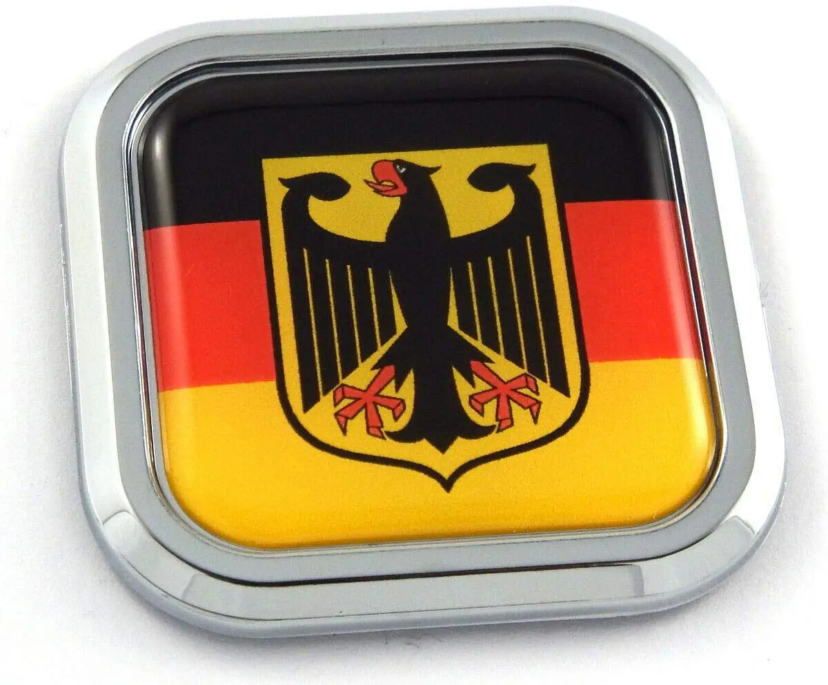 German Eagle Flag Square Chrome Rim Emblem Car 3D Decal Badge Bumper Sticker 2" 1