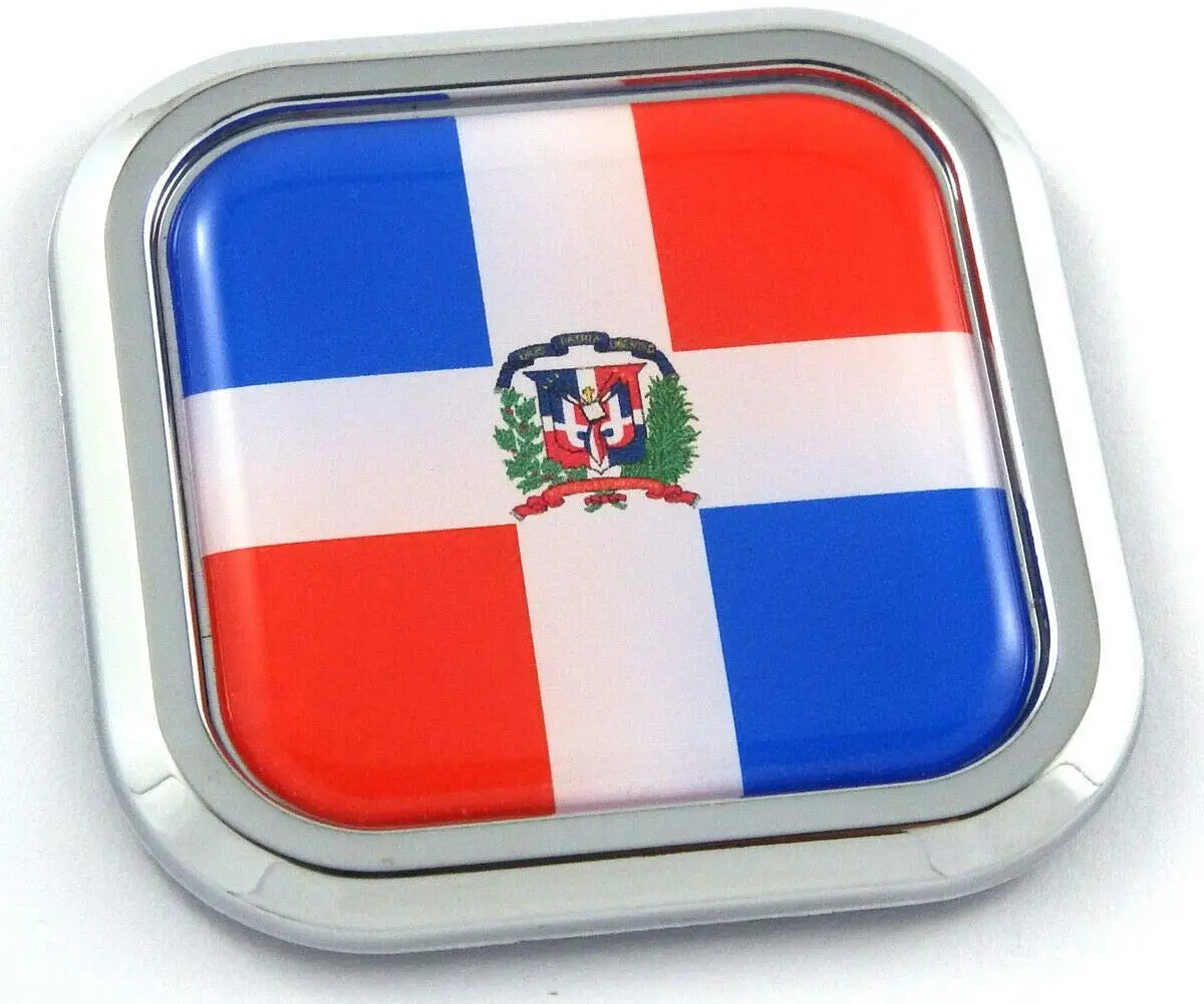 Dominican Republic Flag Square Chrome Rim Emblem Car 3D Decal Badge Bumper 2" 1