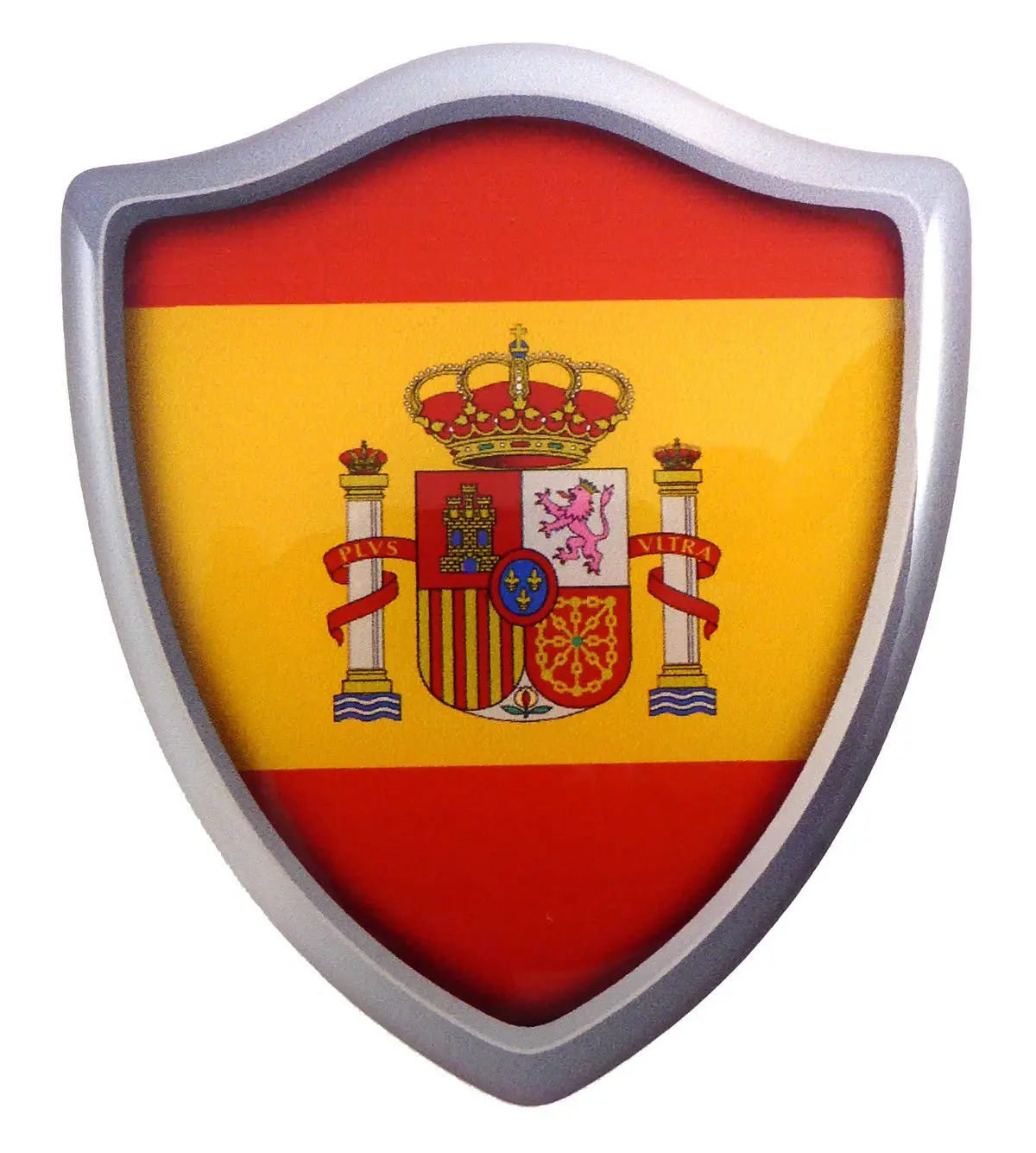 Spain Flag Shield Domed Decal 3D Look Edge Emblem Resin Car Sticker 2.6"X3" 1