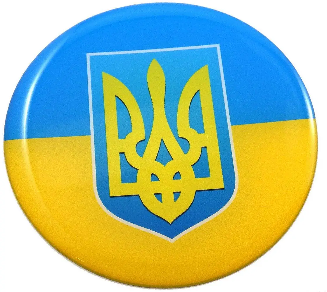 Ukraine Ukrainian Trident Tryzub Flag Round Domed Decal Emblem Car Bike 2.44" 1