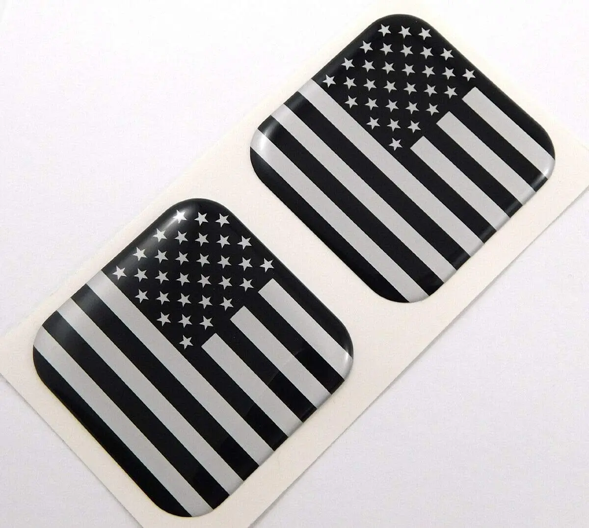 Usa Black American Flag Square Domed Decal Car Bike Gel Stickers 1.5" 2Pc 1