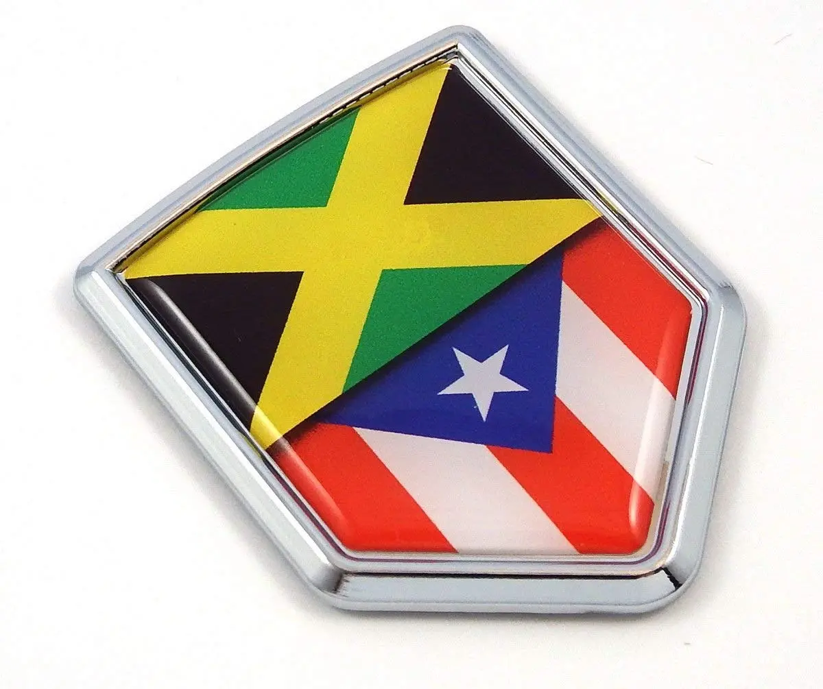 Jamaica/Puerto Rico Split Flag Car Chrome Emblem Decal Sticker With Adhesive 1