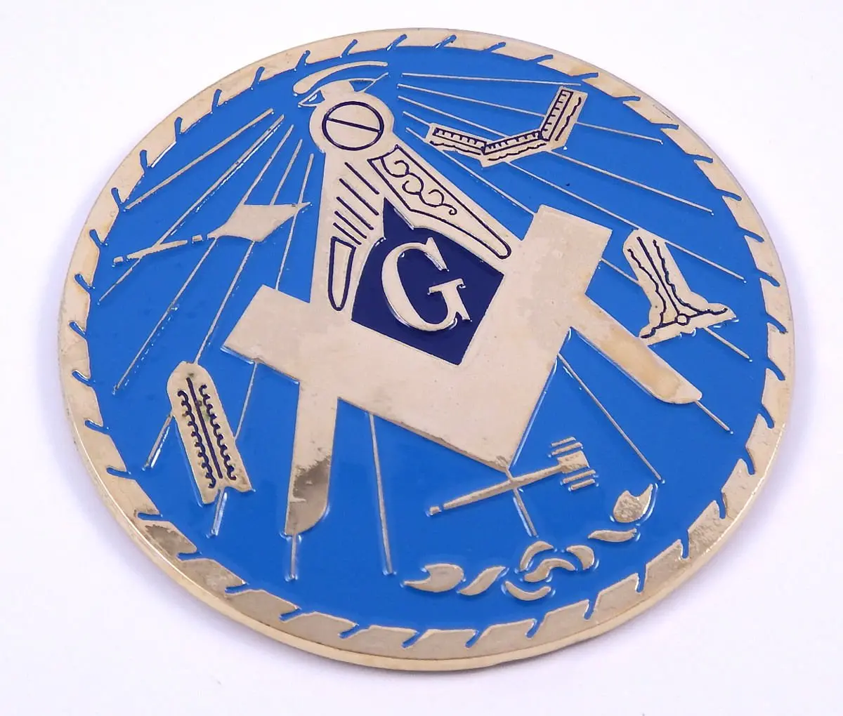Mason Working Tools Gold/Blue 3.25" Color Auto Emblem Metal Car Decal Mas25 1