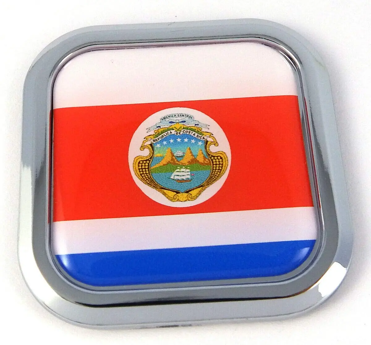 Costa Rica Flag Square Chrome Rim Emblem Car 3D Decal Badge Bumper Sticker 2" 1