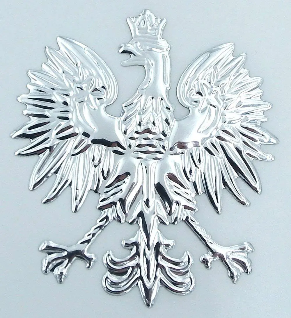 Poland, Polish Eagle Chrome Silver Finish Decal Emblem 3D Sticker Car Bike 2.5" Flexible 1