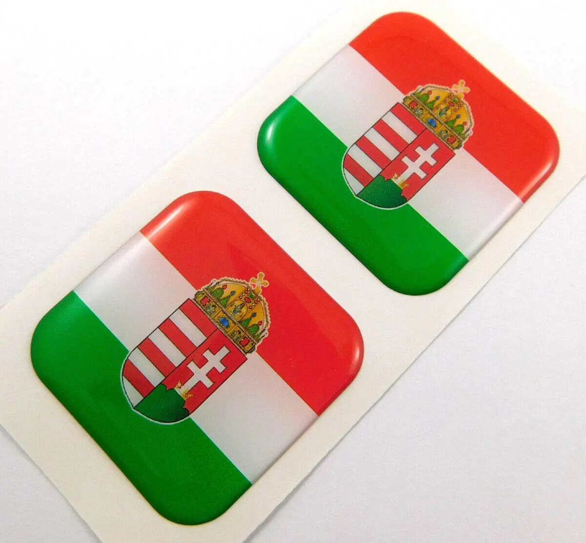Hungary Flag Square Domed Decal Car Bike Gel Stickers 1.5" 2Pc 1