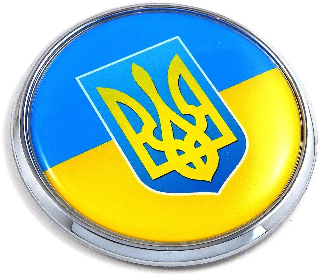 Ukraine Ukrainian Flag With Trident 2.75" Car Chrome Round Emblem Decal 3D Badge 1