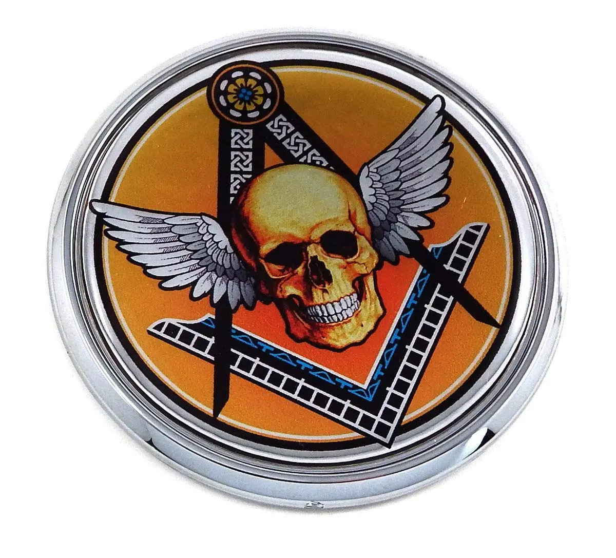 Mason Masonic With Skull Flag 2.75" Car Chrome Round Emblem Decal 3D Badge 1