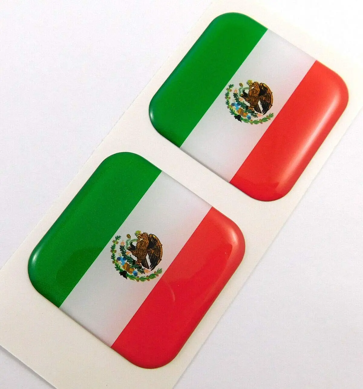 Mexico Mexican Flag Square Domed Decal Car Bike Gel Stickers 1.5" 2Pc 1