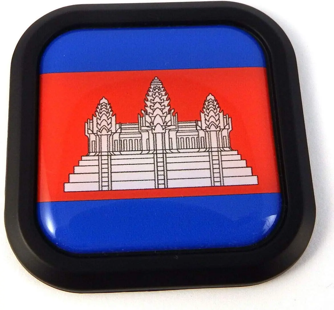 Cambodia Flag Square Black Rim Emblem Car 3D Decal Badge Hood Bumper Sticker 2" 1