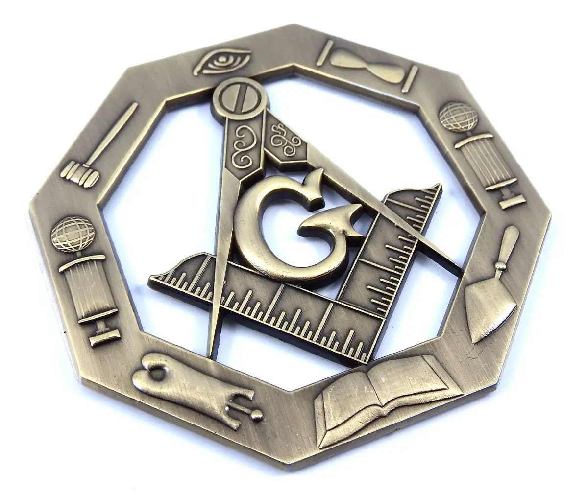 Car Chrome Decals Masonic Emblem Working Tools Brass Antique Look 3" Metal Emblem 3D Mas5 1