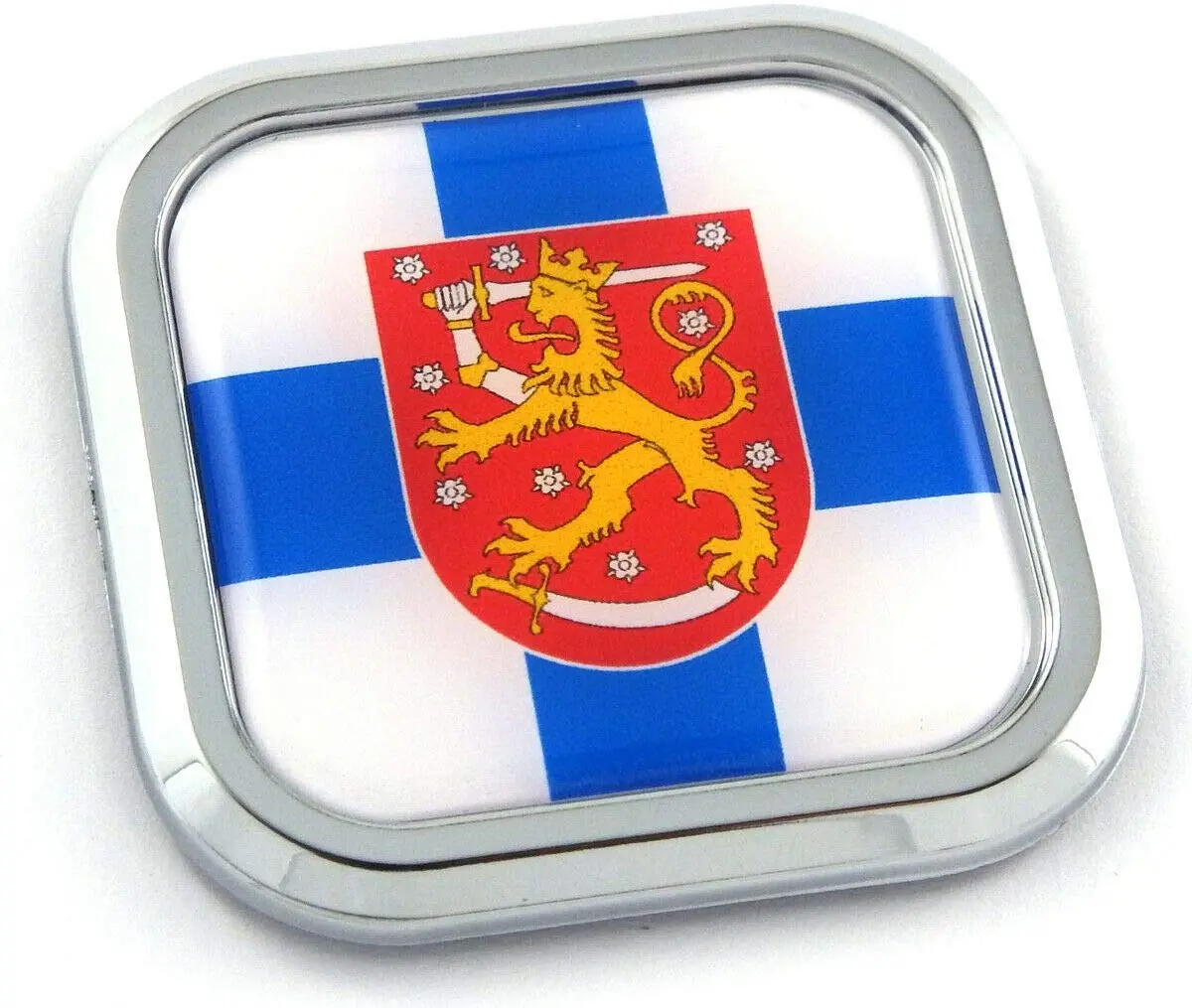 Finland Flag Square Chrome Rim Emblem Car 3D Decal Badge Hood Bumper Sticker 2" 1