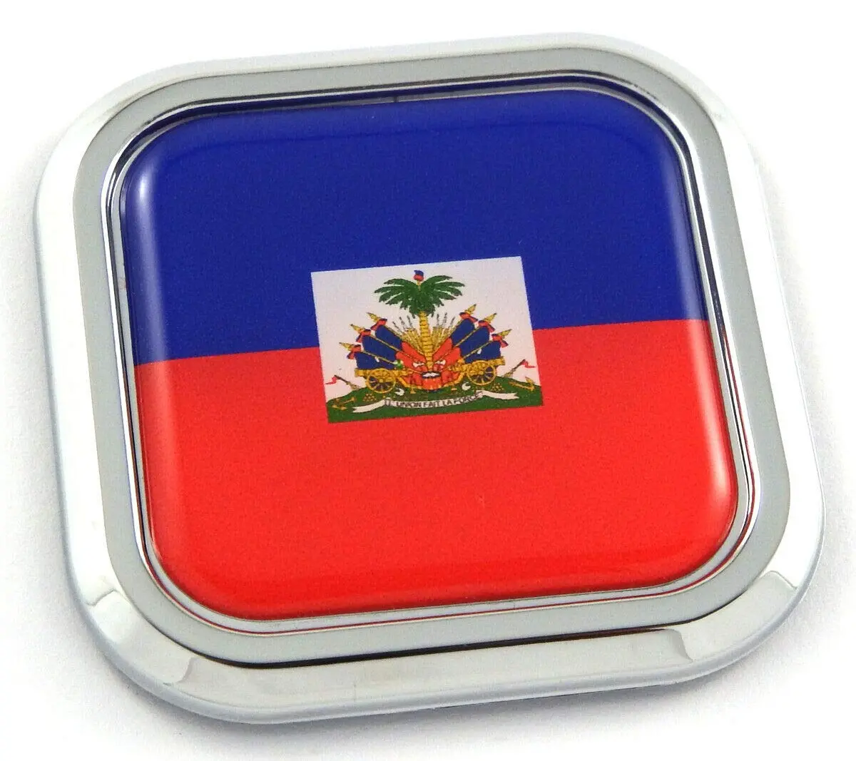 Haiti Flag Square Chrome Rim Emblem Car 3D Decal Badge Hood Bumper Sticker 2" 1