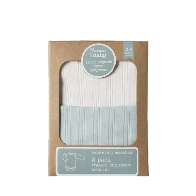 Nature Baby - 2 Pack Derby Long Sleeve Bodysuit - Natural/Sea 1