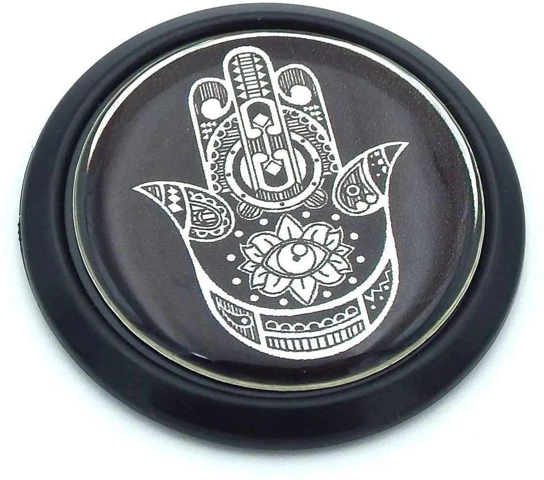 Hamsa Black Round Flag Car Decal Emblem Bumper 3D Sticker Badge 1.85" 1