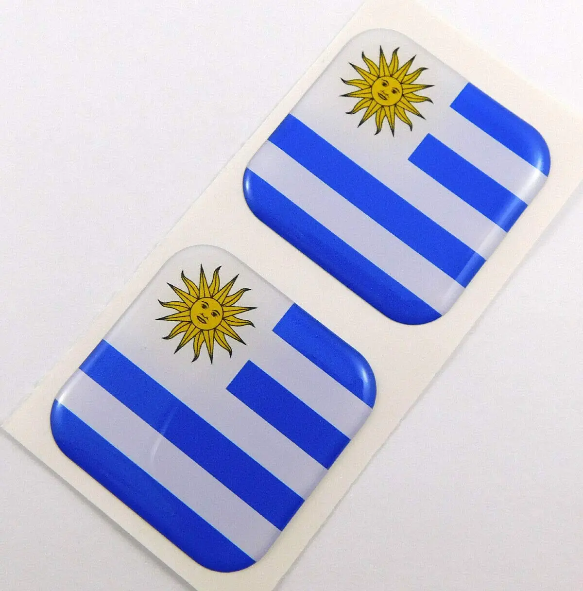 Uruguay Flag Square Domed Decal Car Bike Gel Stickers 1.5" 2Pc 1
