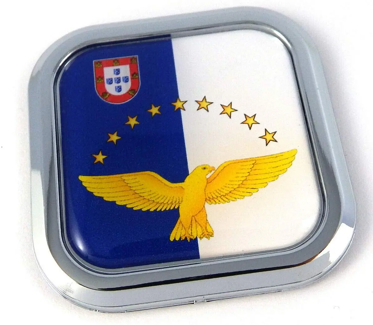 Azores Flag Square Chrome Rim Emblem Car 3D Decal Badge Bumper Hood Sticker 2" 1