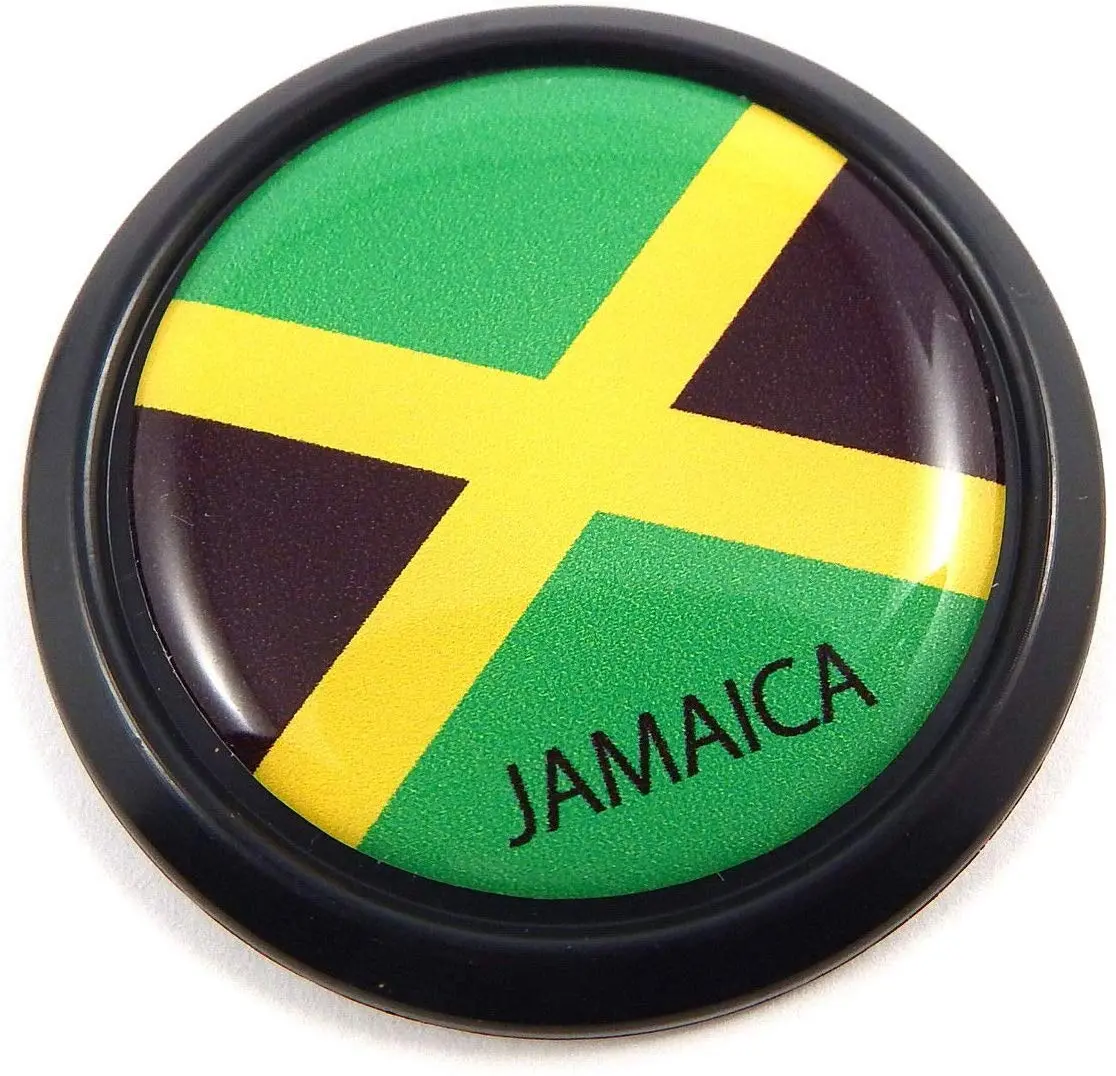 Jamaica Black Round Flag Car Decal Emblem Bumper 3D Sticker 1.85" 1