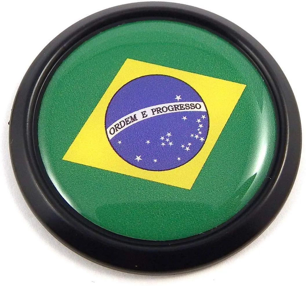 Brazil Black Round Flag Car Decal Emblem Bumper 3D Sticker 1.85" 1