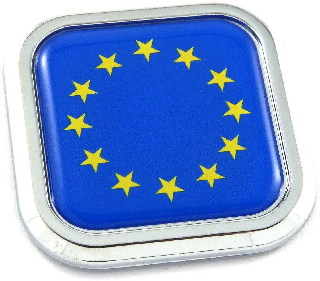 European Union Flag Square Chrome Emblem Car 3D Decal Badge Bumper Sticker 2" 1