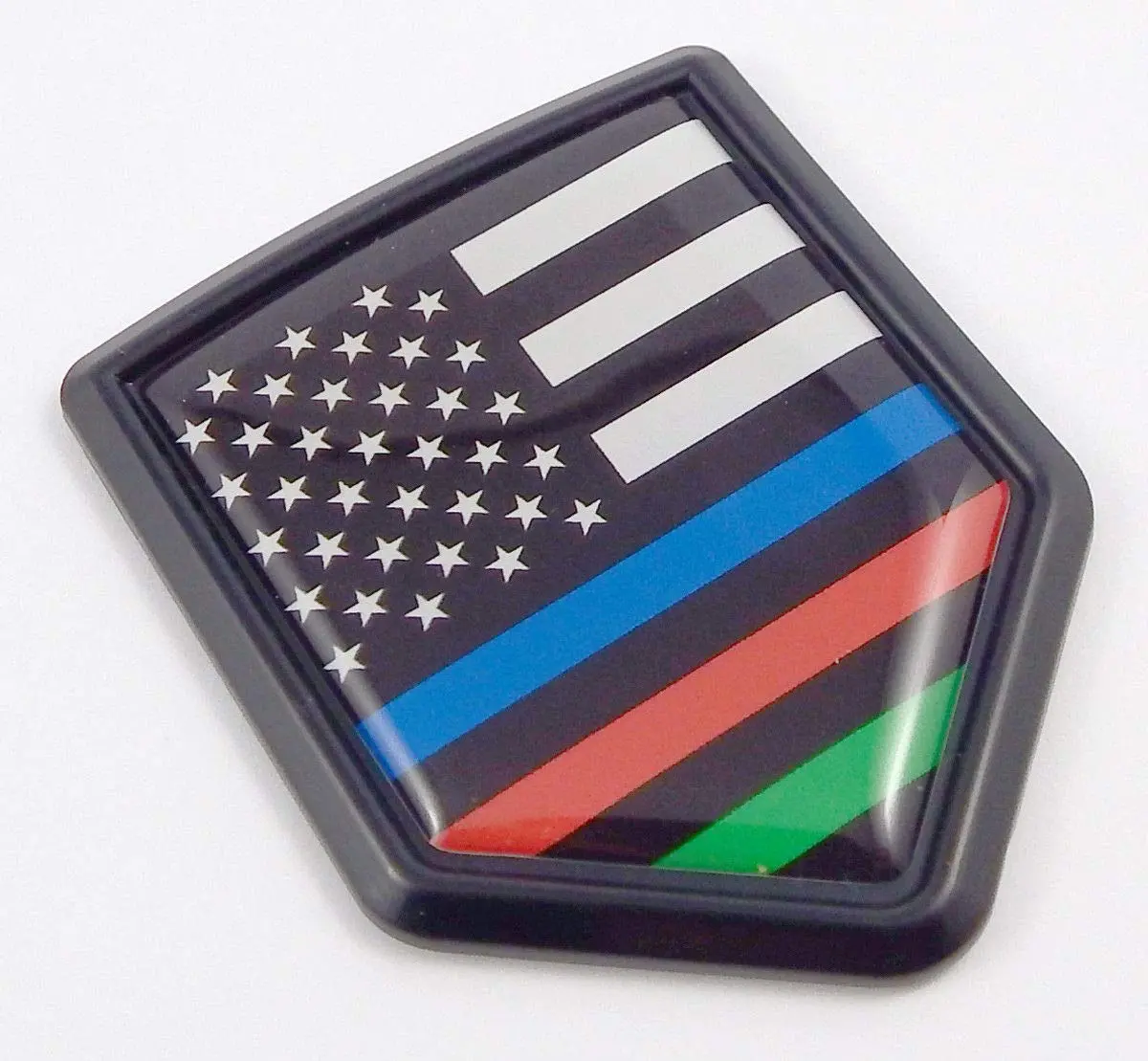 Usa Police Blue Red Green Line Flag Black Shield Emblem Car Bike Decal Crest 1
