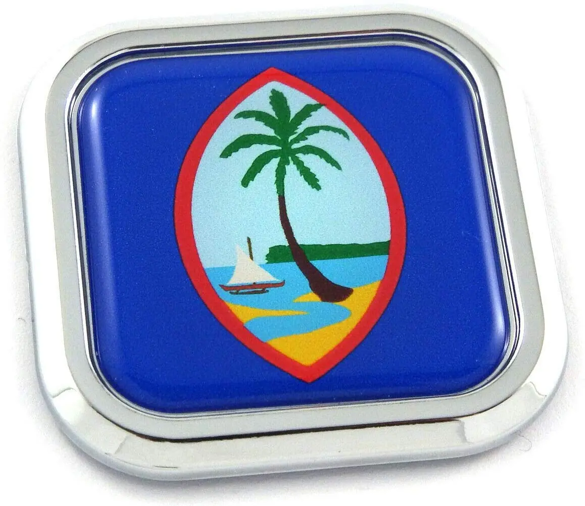 Guam Flag Square Chrome Rim Emblem Car 3D Decal Badge Hood Bumper Sticker 2" 1