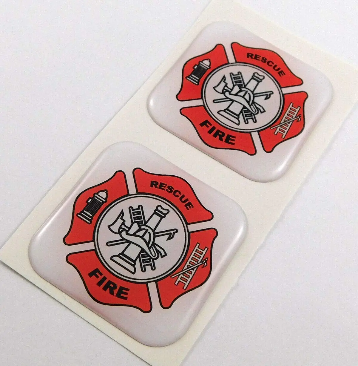 Fire Fighter Firefighter Flag Square Domed Decal Car Bike Gel Stickers 1.5" 2Pc 1