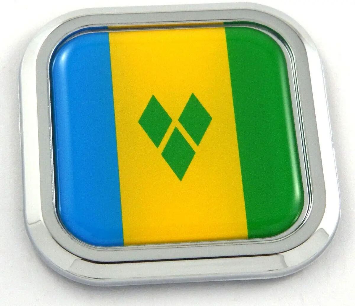 St. Vincent And The Grenadines Flag Square Chrome Emblem Car 3D Decal Badge 2" 1