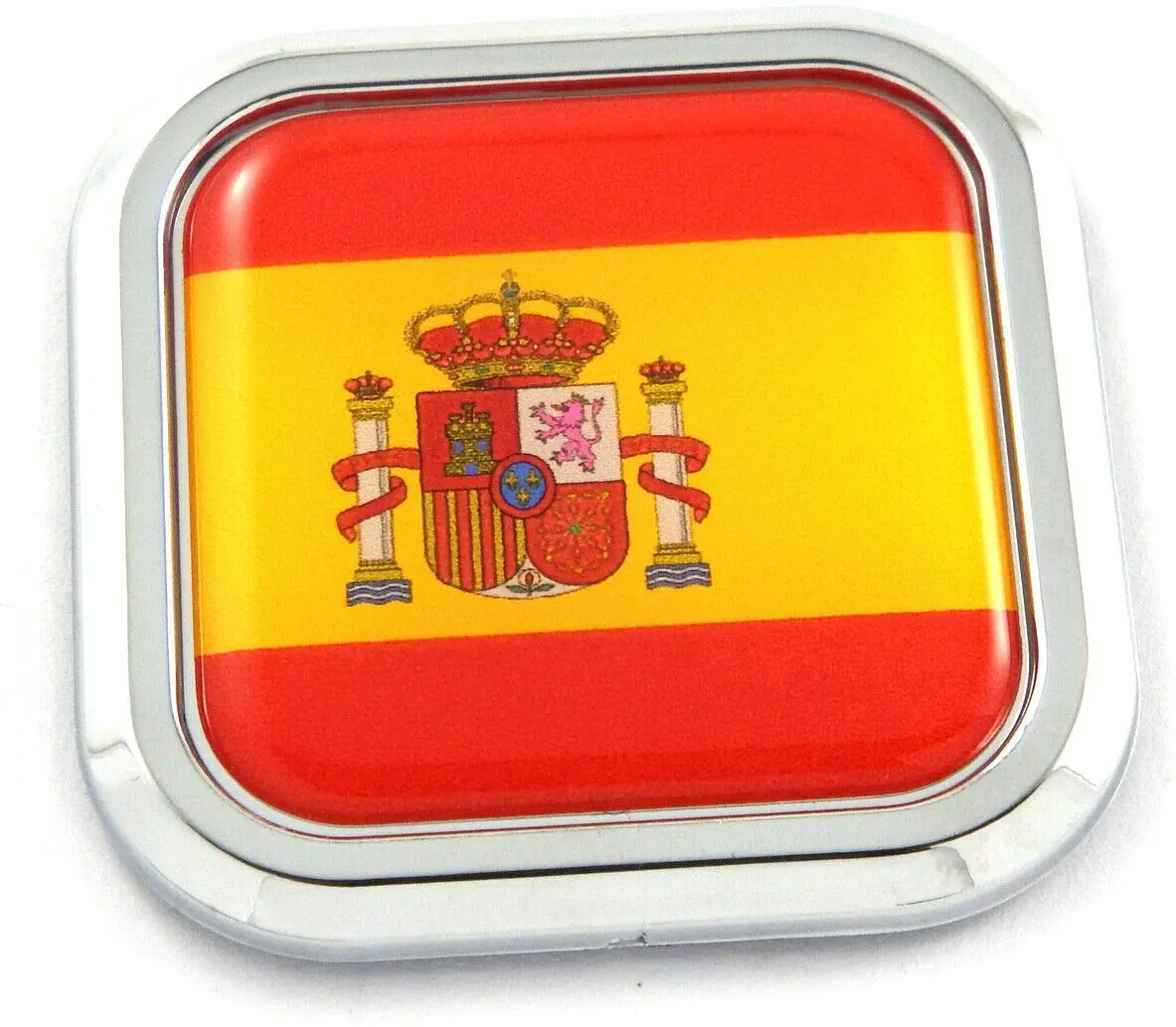 Spain Flag Square Chrome Rim Emblem Car 3D Decal Badge Hood Bumper Sticker 2" 1