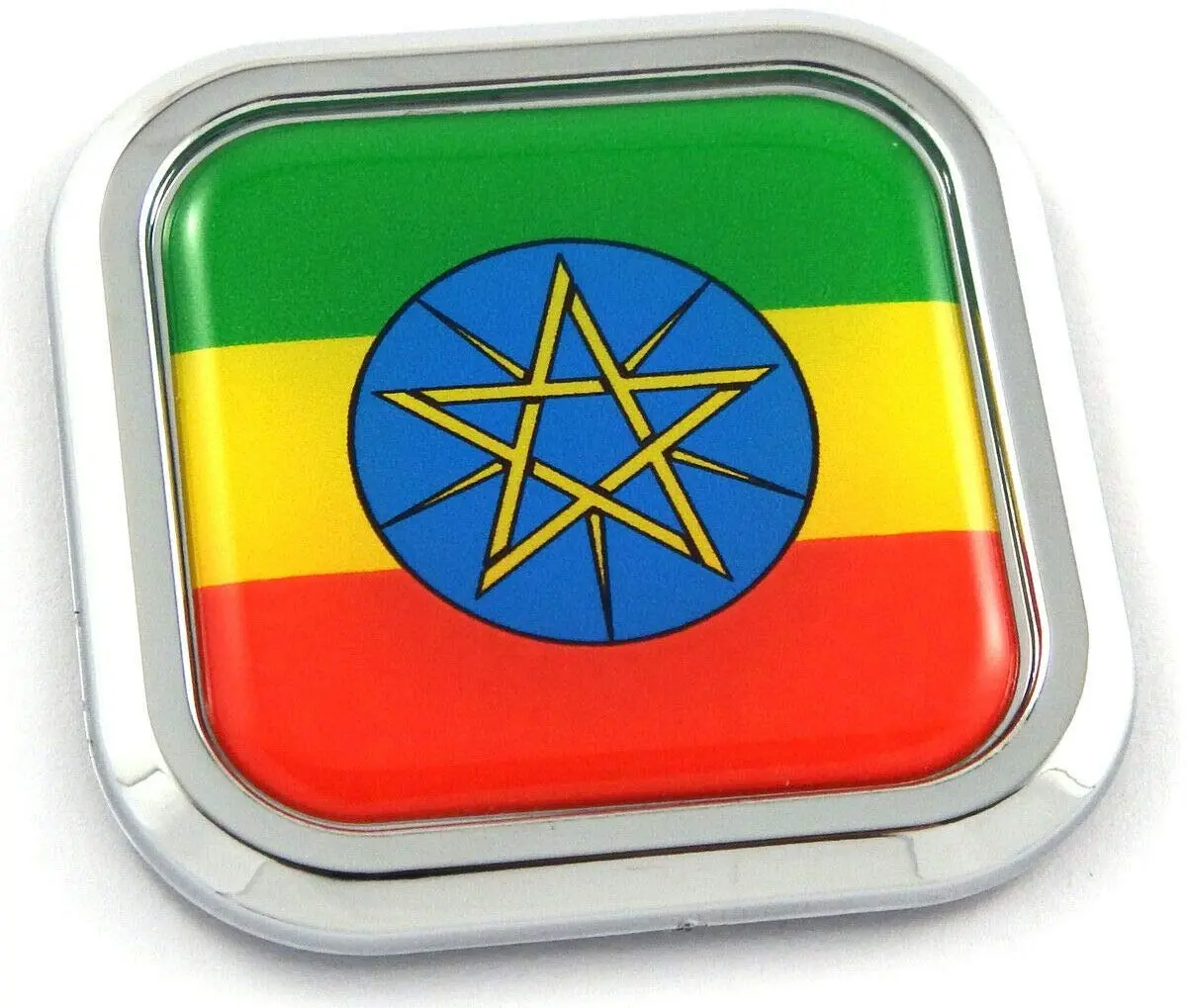 Ethiopia Flag Square Chrome Rim Emblem Car 3D Decal Badge Hood Bumper Sticker 2" 1