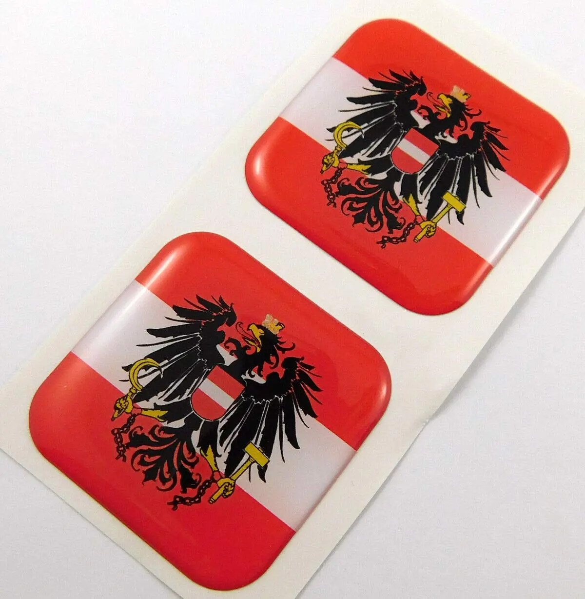 Austria Flag Square Domed Decal Emblem Car Bike Gel Stickers 1.5" 2Pc. 1