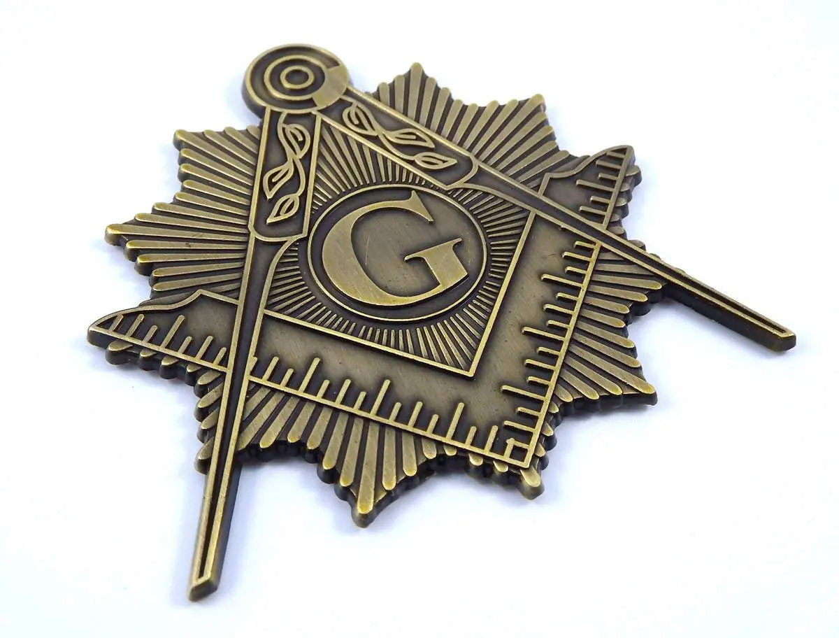 Mason Squire & Compass Sunburst Brass Antique Look Metal Car Emblem Decal Mas15 1