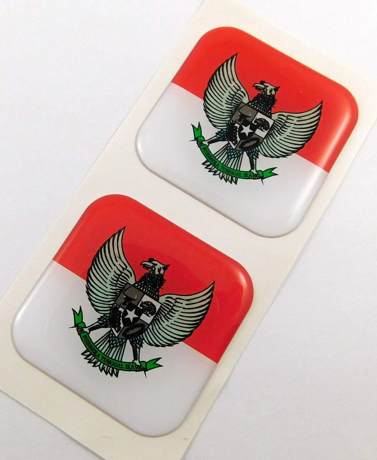 Indonesia Flag Square Domed Decal Car Bike Gel Stickers 1.5" 2Pc 1