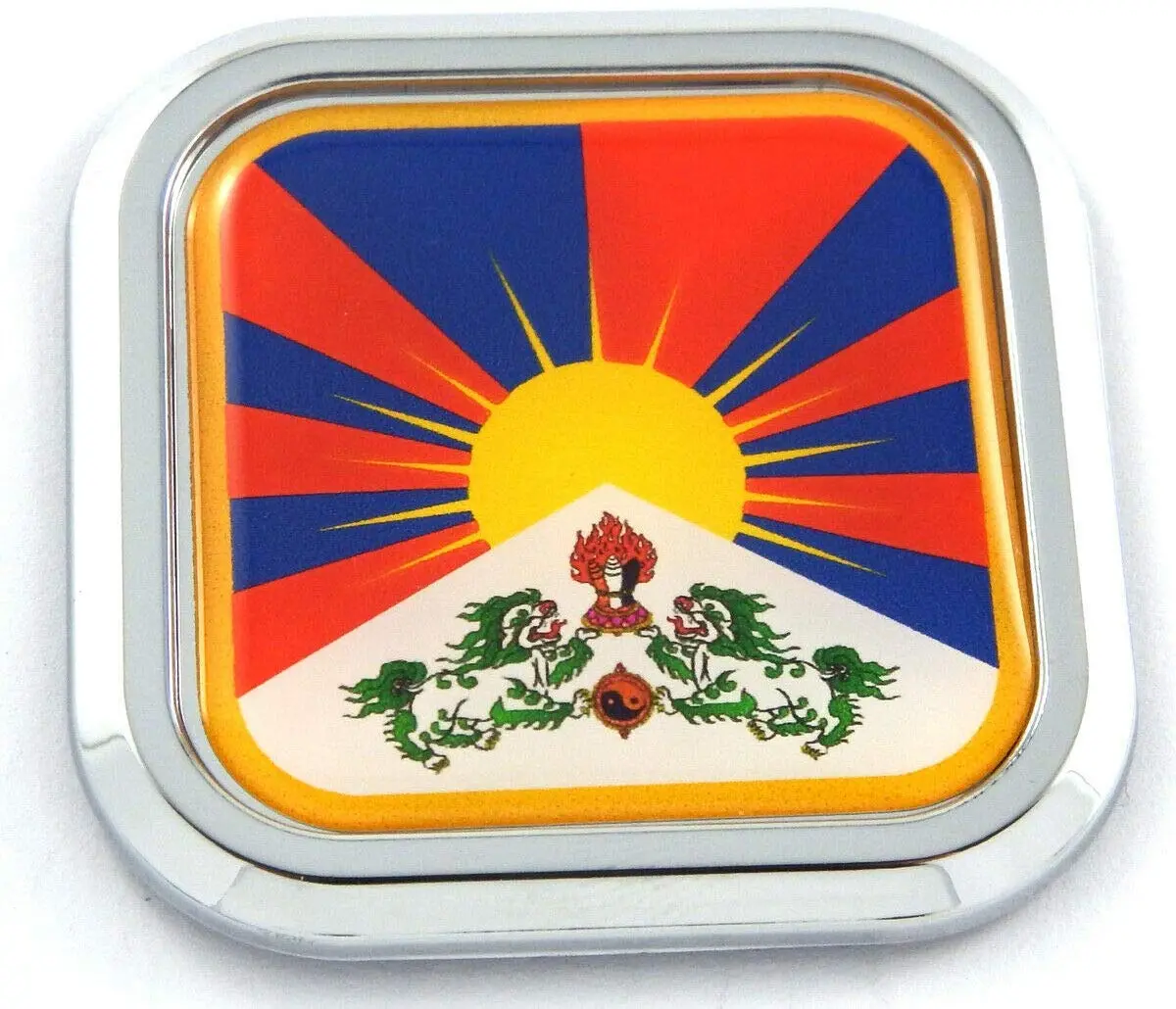 Tibet Flag Square Chrome Rim Emblem Car 3D Decal Badge Hood Bumper Sticker 2" 1