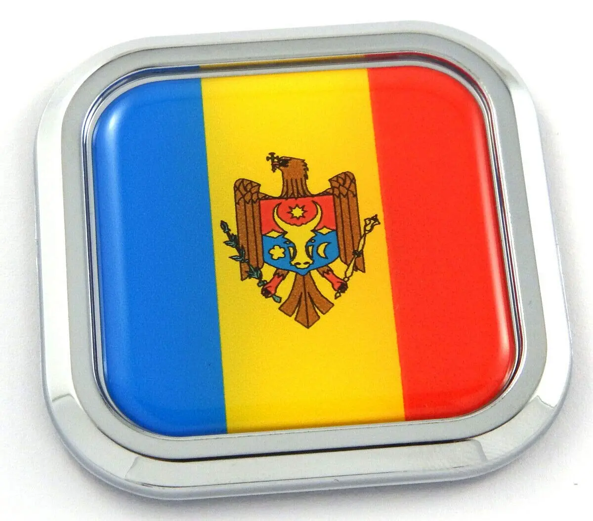 Moldova Flag Square Chrome Rim Emblem Car 3D Decal Badge Hood Bumper Sticker 2" 1