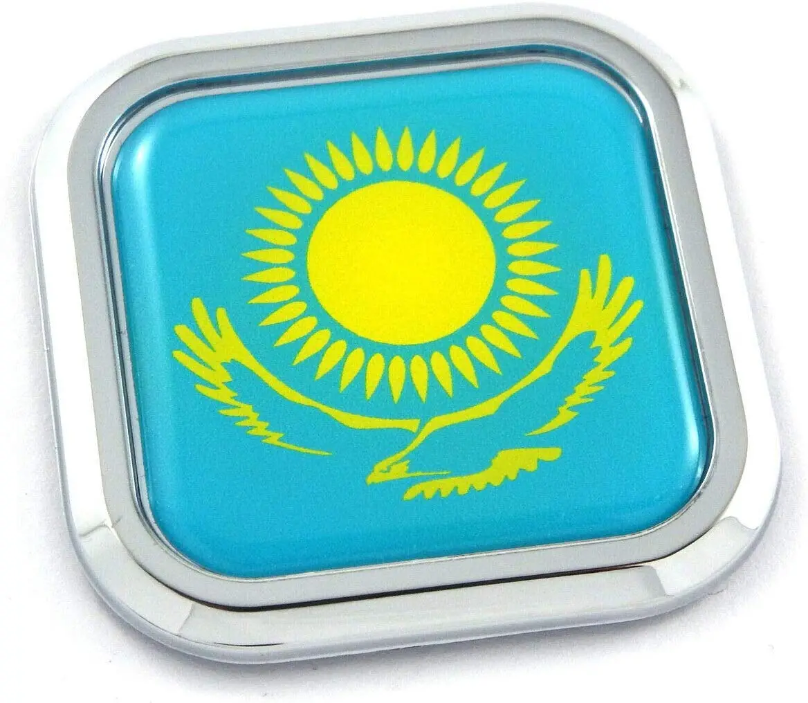 Kazakhstan Flag Square Chrome Rim Emblem Car 3D Decal Badge Bumper Sticker 2" 1